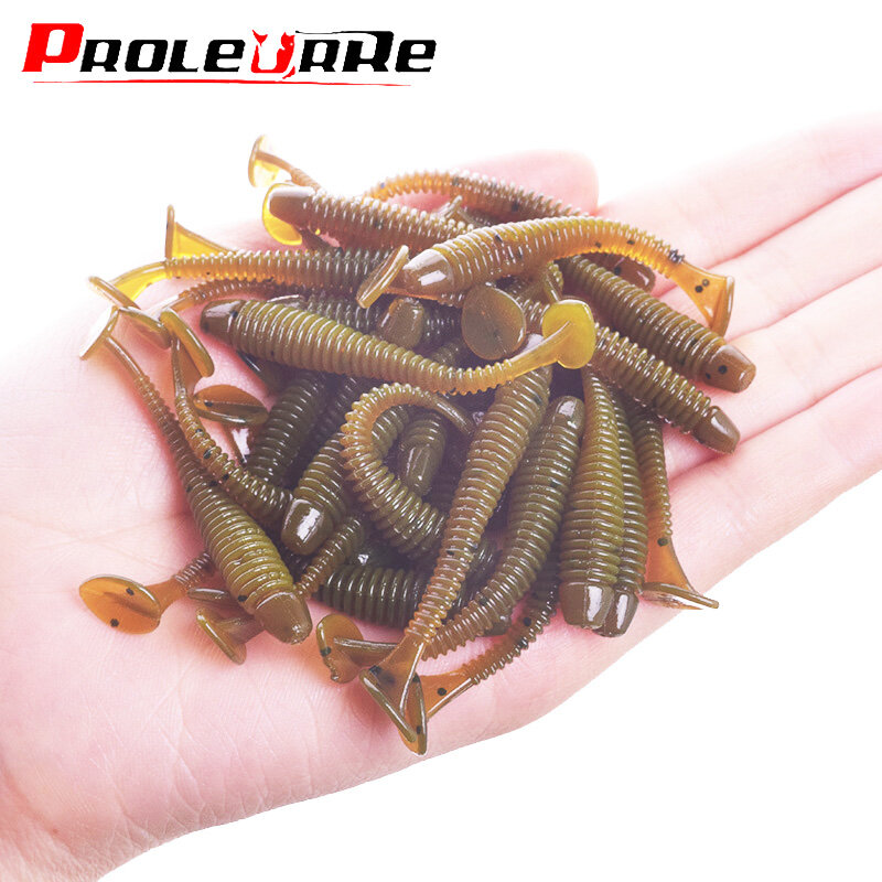 20 or 50Pcs Jig Wobblers Fishing Lure Silicone 5cm 0.8g Worm Soft Bait Spiral Tail Swim Artificial Baits Carp Bass Pesca Tackle