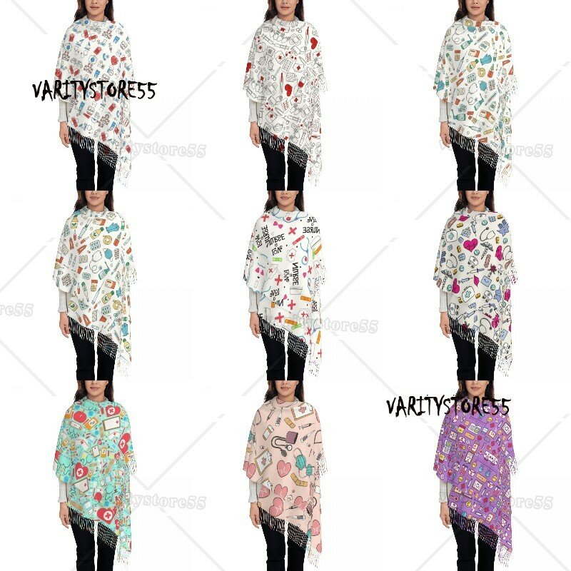 Bufandas grandes de enfermera para mujer, chal suave y cálido con borlas, bufanda de enfermería, Invierno