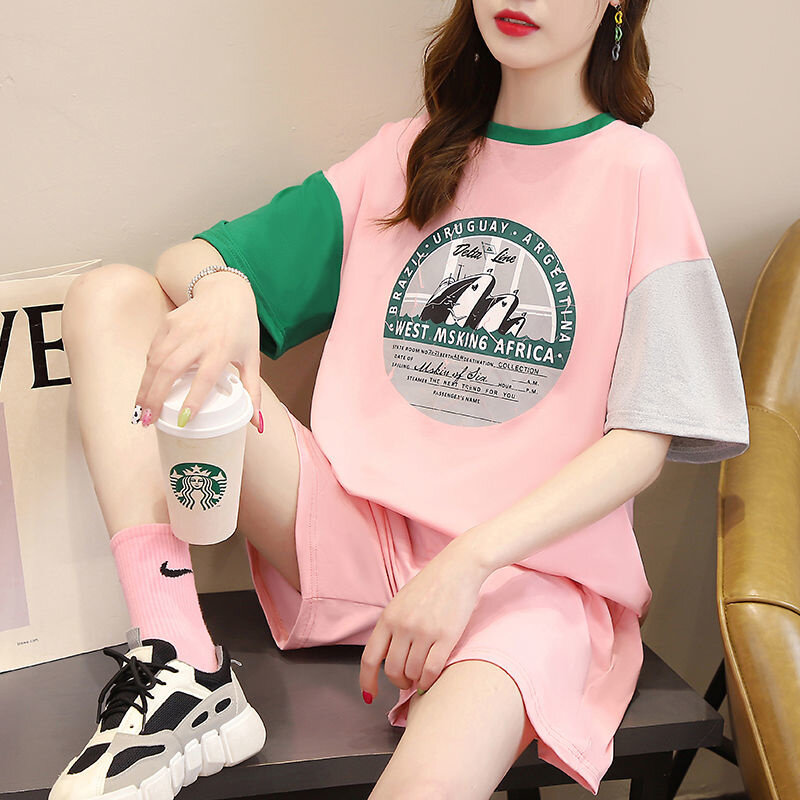 Women's Home Clothes Sport Suit 2024 Summer Spring New Casual Fashion Print T-shirt Crop Tops And Shorts Two Piece Set For Women