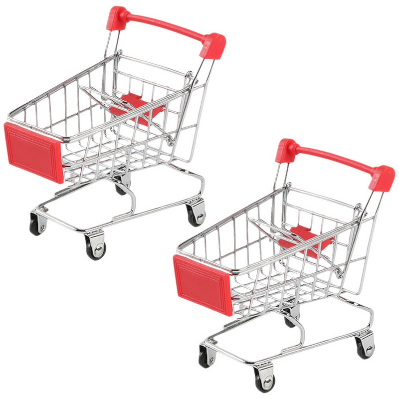 Mini carrinho de compras para criança, Push Iron Toy Set, pequeno supermercado, 2 pcs