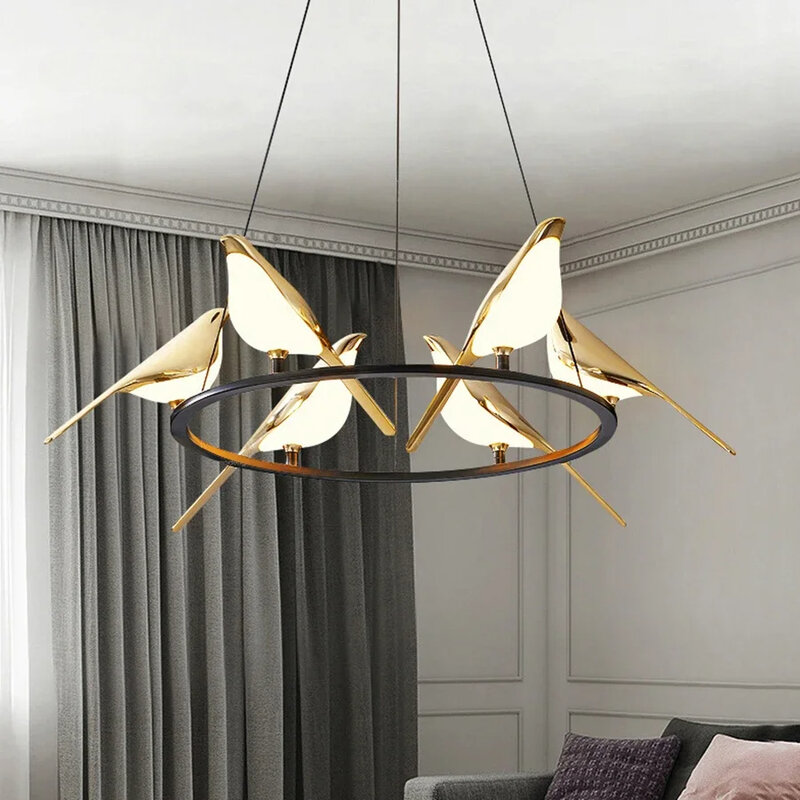 LED Gold Chandelier Art, Magpie Bird, Loft, Sala de estar, Restaurante, Decoração do lar