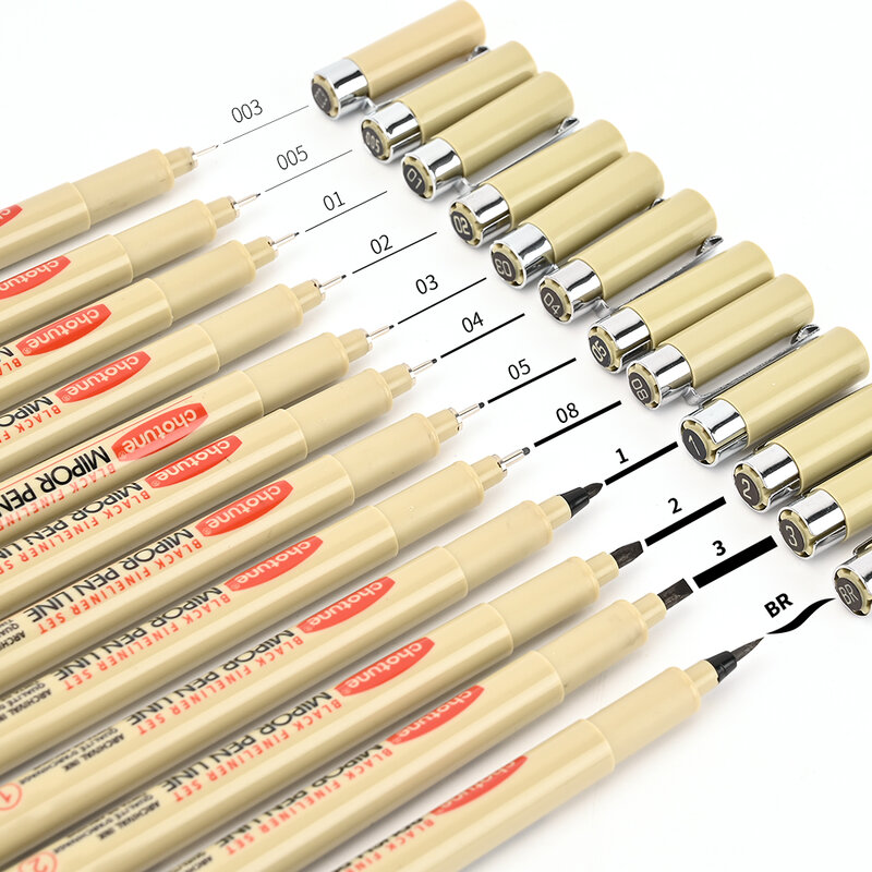12 ujung spidol pigmen pena spidol tinta mikron untuk menggambar Manga pena jarum sketsa pena garis kait pena peralatan tulis sketsa Set perlengkapan seni