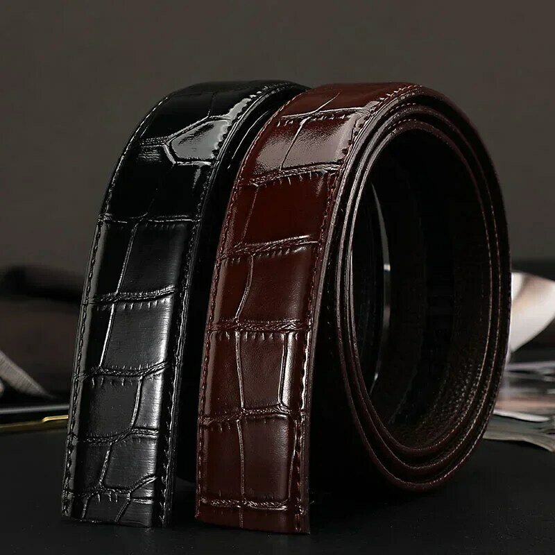 No Buckle Cow Leather Belt for Men Automatic Buckle New Business Waist Strap Black Brown Male High Quality Jeans Waistband 3.5CM
