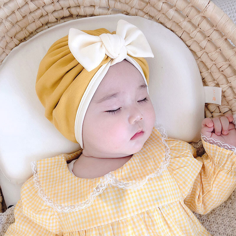 Baby Hat Spring and Autumn Baby Cute Bow Princess Female Baby Care Door Cotton Tire Hat