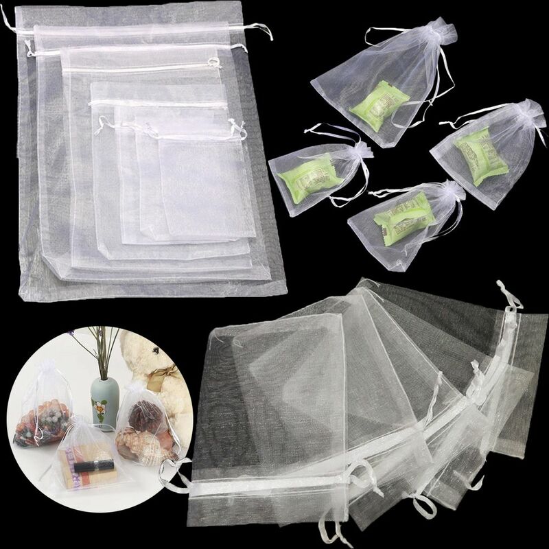 25/50PCS Drawable Party Supply Christmas Favor Jewelry Packing White Pouches Drawstring Pocket Organza Gauze Sachet Gift Bags