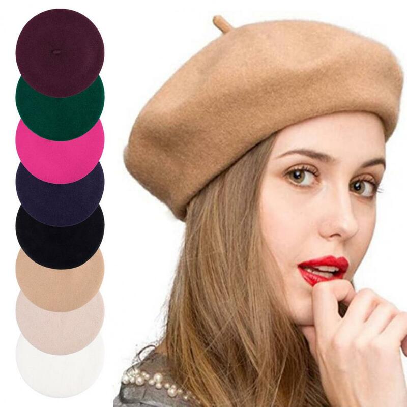 Topi baret wol gaya Prancis, warna Solid musim gugur musim dingin, hangat, topi Beanie seniman Retro, aksesoris kostum untuk wanita