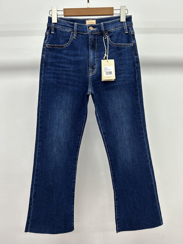 Pantaloni in denim moda donna jeans corti elasticizzati a vita alta micro svasati