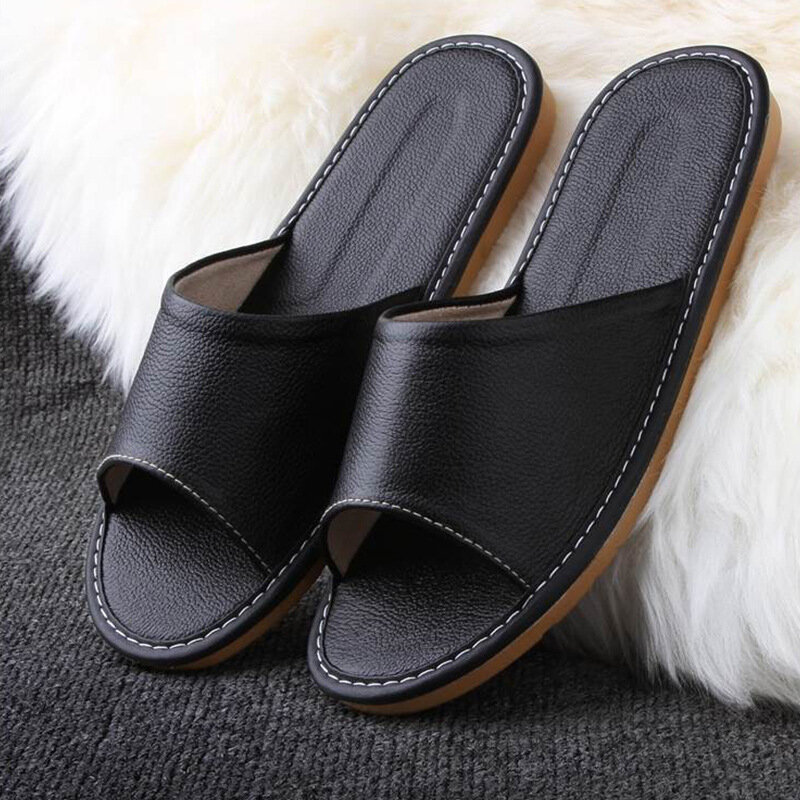 Couple Cowhide Slippers Spring Shoes Non-Slip Men Slippers Soft Rubber Sole Fashion Comfortable Summer Beach Shoes Women Sandals