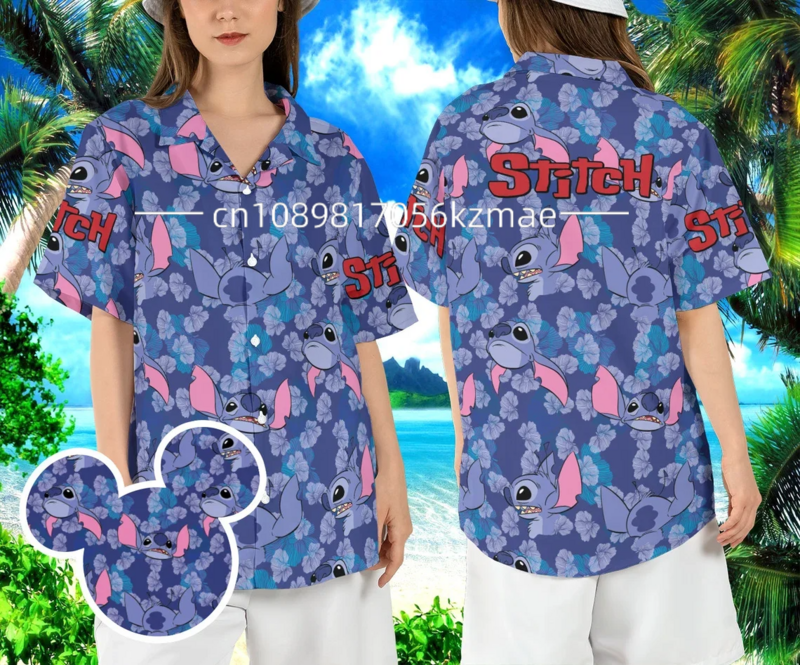 Nieuwe Zomer Jongens En Meisje Disney Stitch Tropisch Fruit Cartoon 3d Patroon Shirt Kind/Volwassen Casual Hawaiiaanse Vakantie Ouder-Kind Shirt