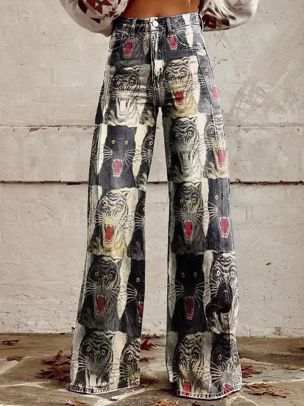 Женские джинсы Wave Image, элегантные широкие брюки с высокой талией в Корейском стиле, свободные женские повседневные широкие брюки