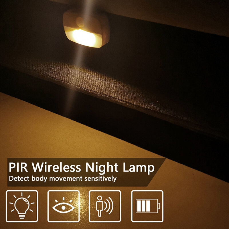 Lampu Malam LED Sensor Nirkabel Lampu Malam Mini Sensor Otomatis Gerak PIR untuk Kamar Bayi Kamar Tidur Lampu Koridor Lampu Kamar Tidur