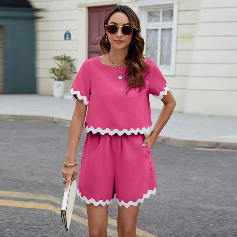 Women's 2024 Spring/summer New Comfortable Casual Solid Color Short-sleeved Shorts Set