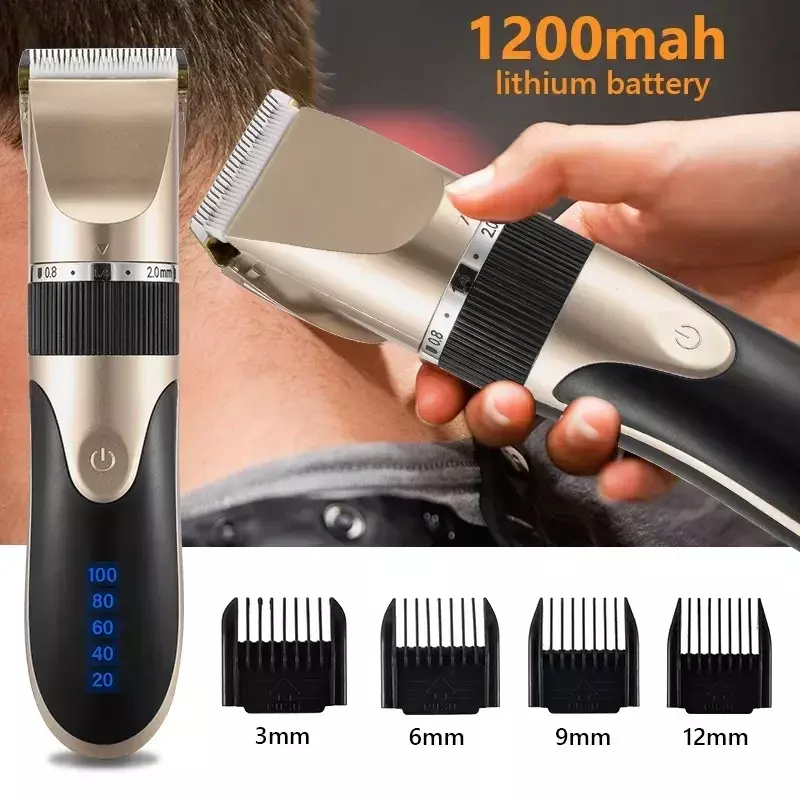 Máquina de cortar cabelo profissional dos homens barbeiro barba trimmer máquina de corte de cabelo recarregável lâmina de cerâmica de baixo ruído adulto garoto corte de cabelo