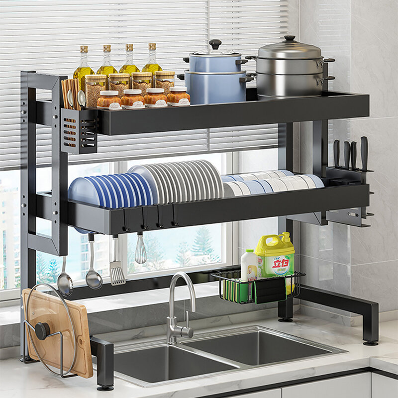 Multifuncional Sink Dish Rack, prateleiras de cozinha, bancada rack de drenagem, bandeja tigela, caixa de armazenamento de pauzinhos, na pia da tigela