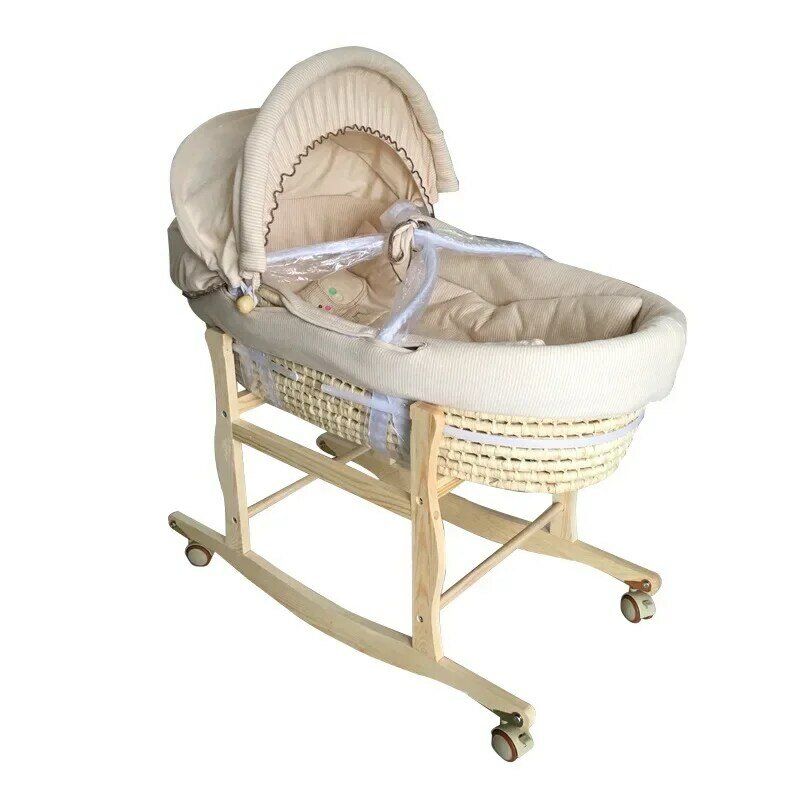 Portable Baby Basket Crib Bb Bed Basket Cornhusk Braided Basket Car Carrying Colored Cotton Sleeping Cradle
