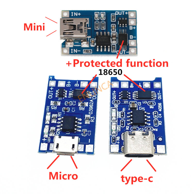 1-5 Pcs Micro Mini Type-C USB 5V 1A 18650 TP4056 Lithium แบตเตอรี่โมดูลชาร์จชาร์จด้วย Board Dual ฟังก์ชั่น