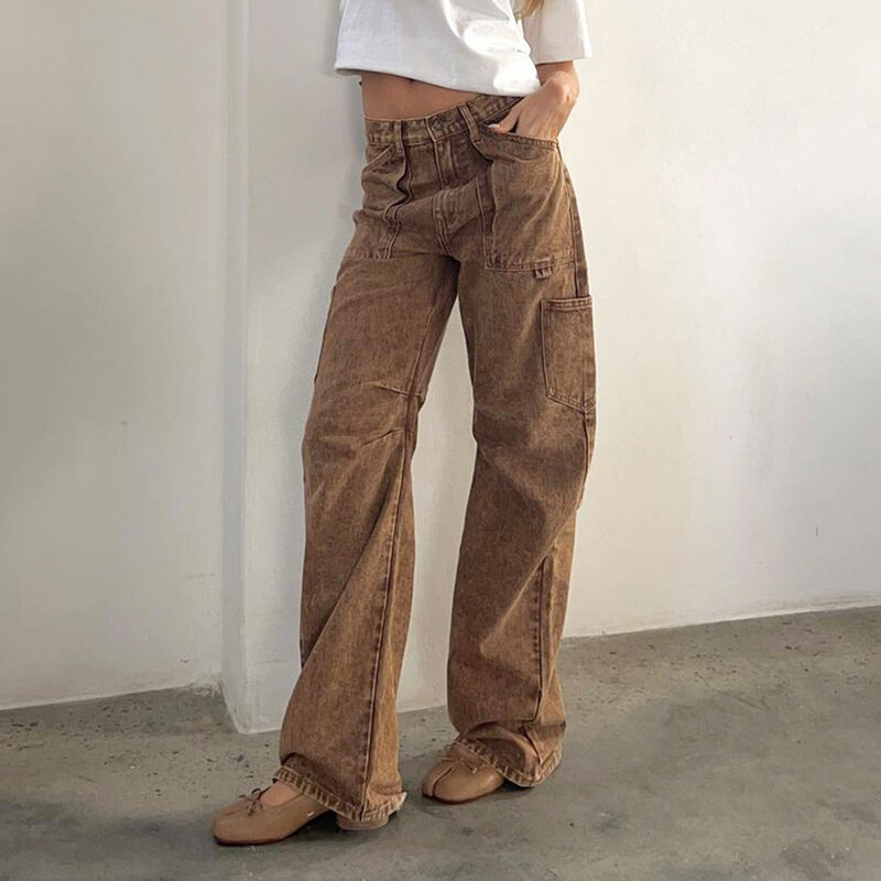 Women Fall Fashion Long Pants Solid Color Loose Trousers Sweatpants Straight Bottoms with Pockets Casual Outfits Streetwear