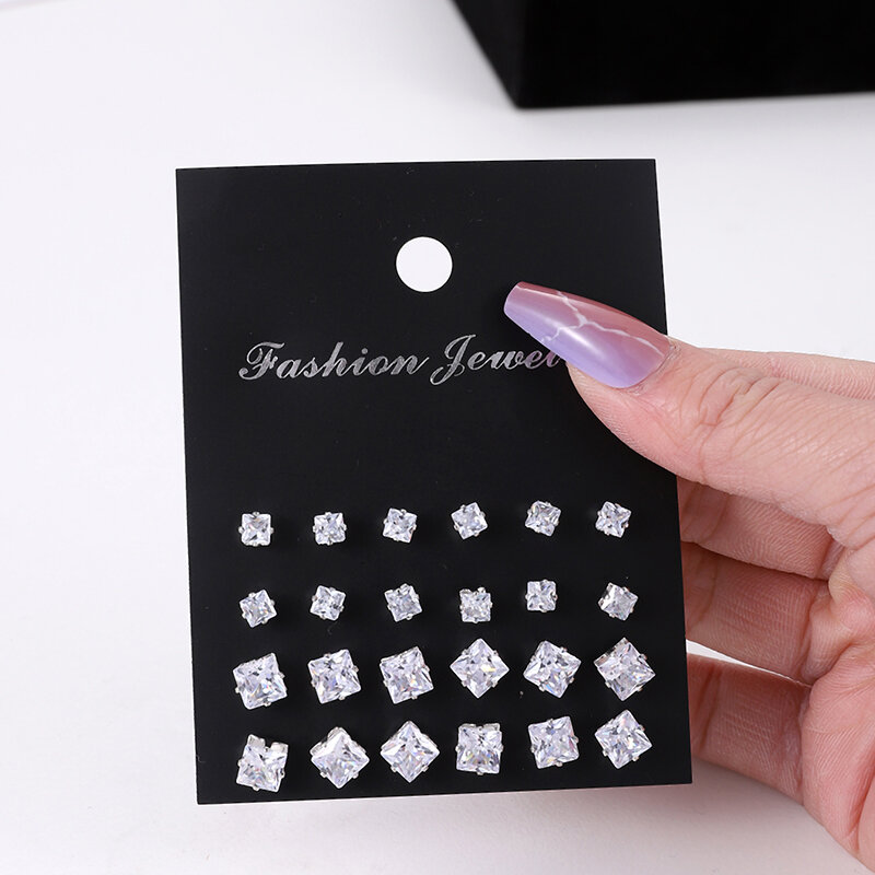 12 Pair/Lot White Shiny Wedding Stud Earrings Set for Women Men Crystal Jewelry Accessories Oorbellen Jewelry Earrings