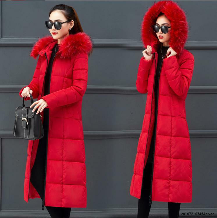 Jaket gelembung parka wanita, mantel panjang berlapis warna polos hitam puffer hangat musim dingin
