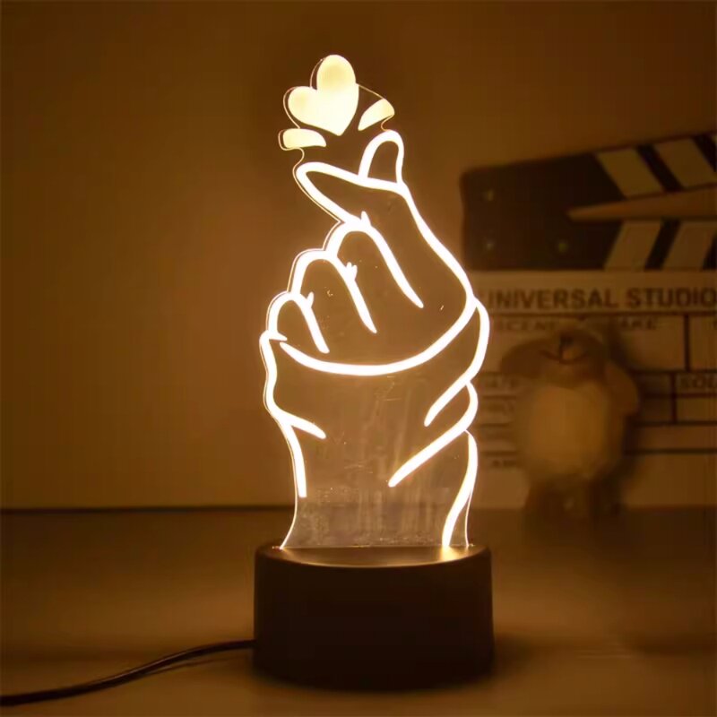 Lampe 3D Love Romantique en Forme de Cœur, Ballon en Acrylique, Veilleuse LED, Lampe de Table Décorative, Cadeau de la Femme, Saint Léon