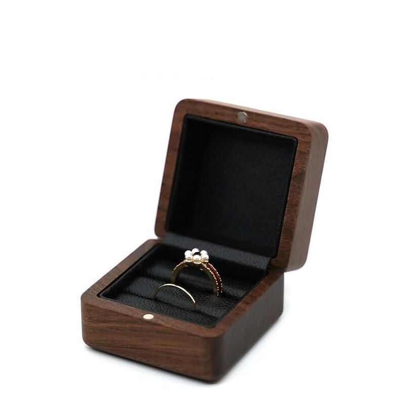 Houten Juwelendoos Zwart Walnoot Ring Ketting Oorbel Organizer Geschenkdoos Voor Valentijnsdag Trouwdag