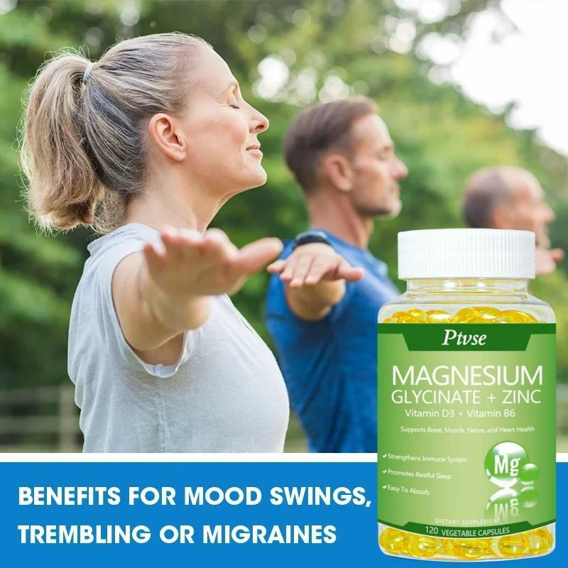 Magnesium Glycinate 500mg Capsules High Absorption with Zinc,Vitamin D3 B6 Support Dietery Supplement Stress & Anxiety Relief