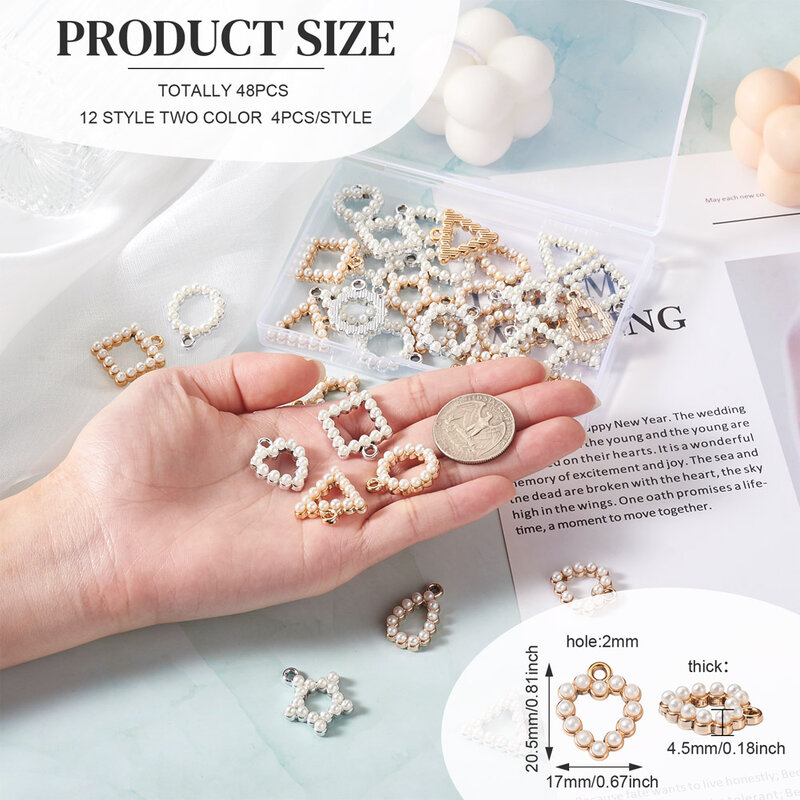 48Pcs imitazione perla ciondolo acrilico triangolo cuore stella forme miste Charms per collana orecchini pendenti gioielli che fanno regalo