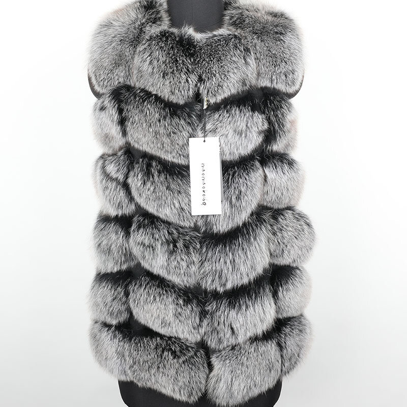 2023 Hot Sale  Fur coat Winter Leather Jacket Women's Natural Fox Fur Leather Long Sleeve Vest Parka Warm