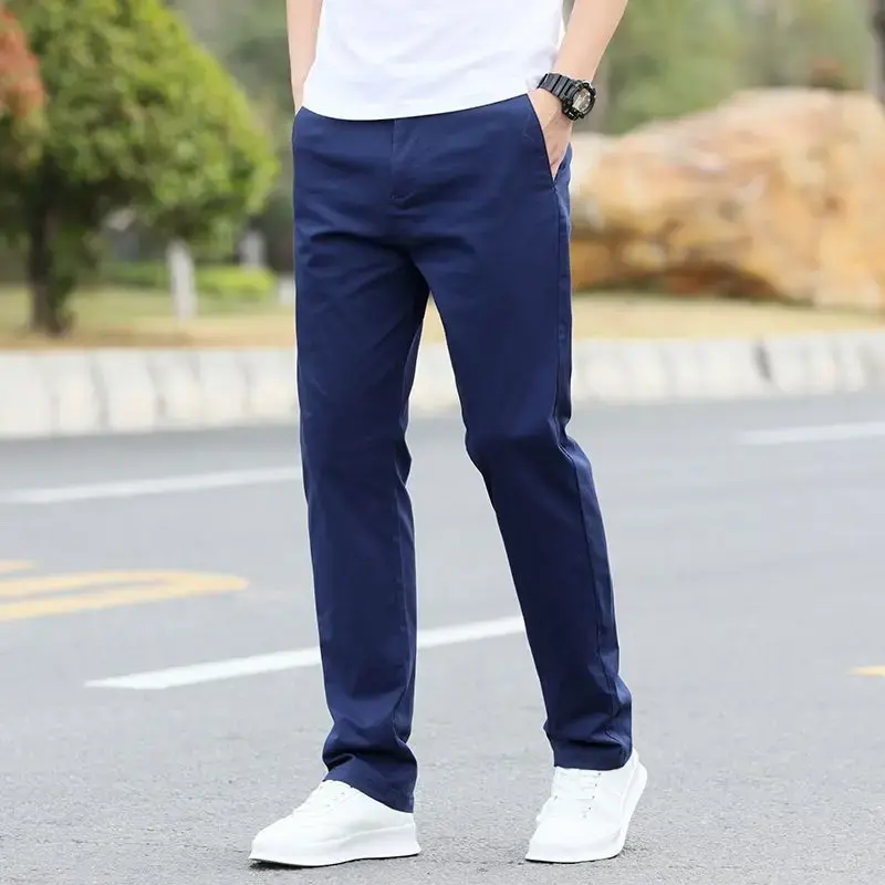 2023 męskie spodnie rozciągliwe na co dzień modne marki proste luźne długie spodnie dopasowane wiosenne jesienne koreańskie spodnie męskie H27