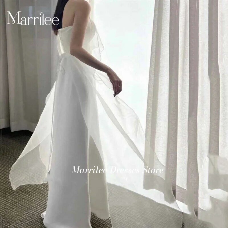Gaun pernikahan pemotretan Korea untuk wanita sederhana tanpa tali A line Satin gaun pengantin tanpa lengan gaun pesta Formal 2024 kustom