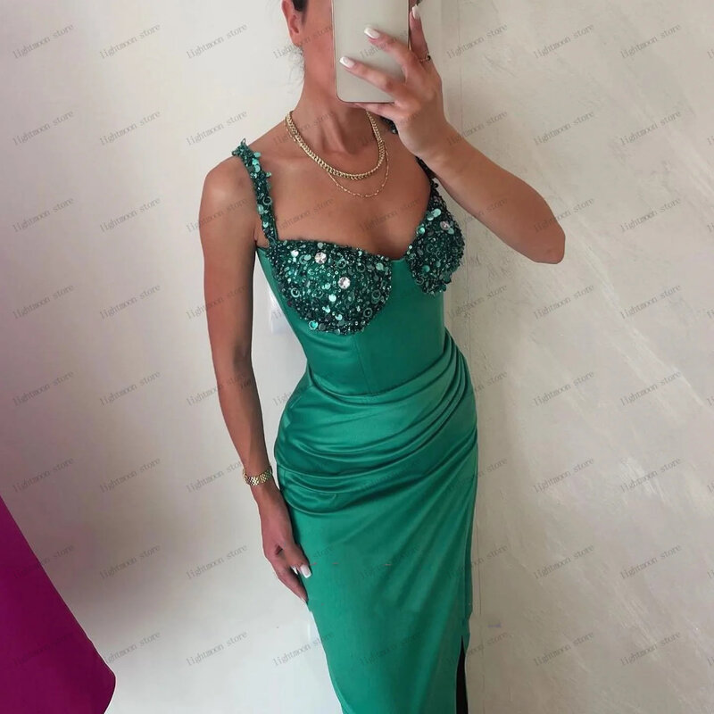 Simple Evening Dresses Elegant Prom Dress Beading Appliques Spaghetti Straps Sheath Mermaid Floor Length Robes  Vestidos De Gala
