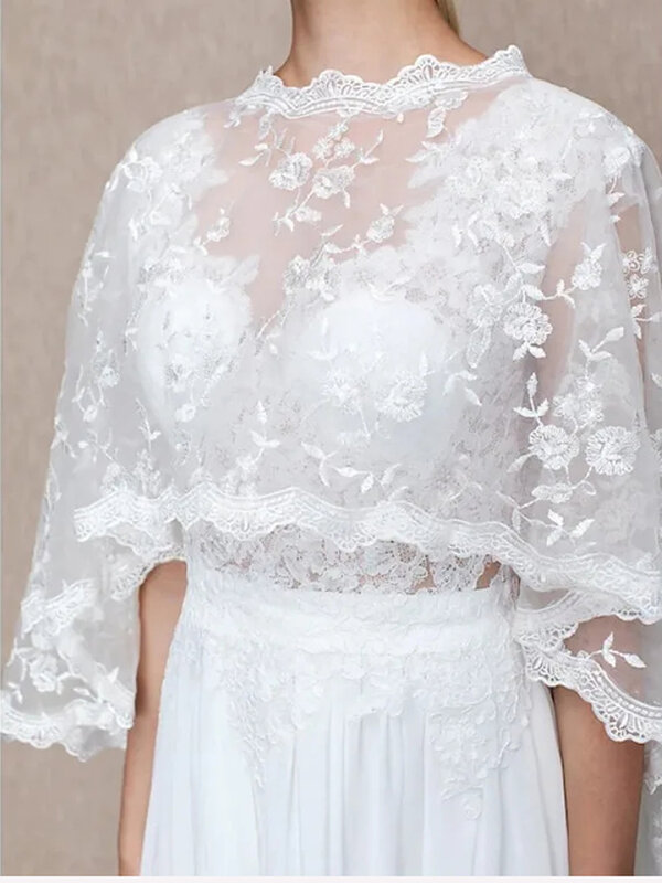 Lace Wedding Capes Jackets White Bridal Bolero Cloak Evening Wraps Shrug Shawl Cover Up Elegant Woman Party Coat Top