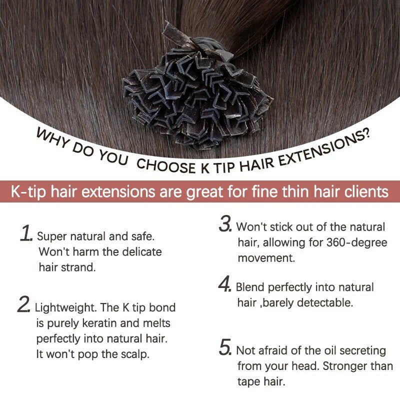 Rambut Keratin k-tip ekstensi rambut alami rambut manusia sambungan panas mesin lem Keratin Italia rambut Remy tebal 3-6 bulan umur