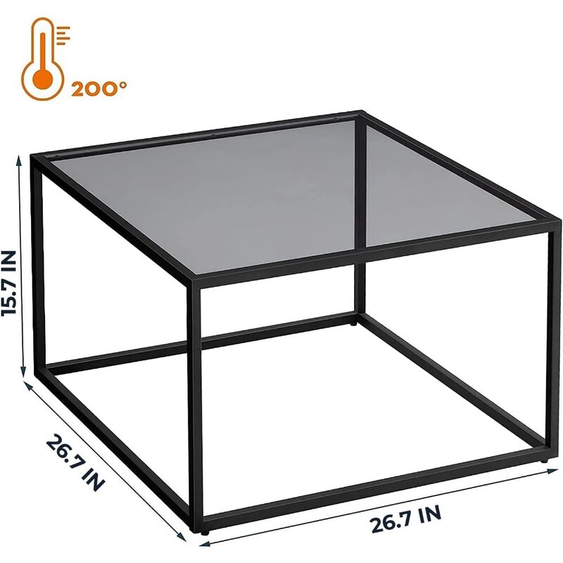 Saygoo-ガラス製コーヒーテーブル、小さなモダンなコーヒーテーブル、リビングルーム用のシンプルな正方形のセンターテーブル、26.7x26.7x15.7インチ