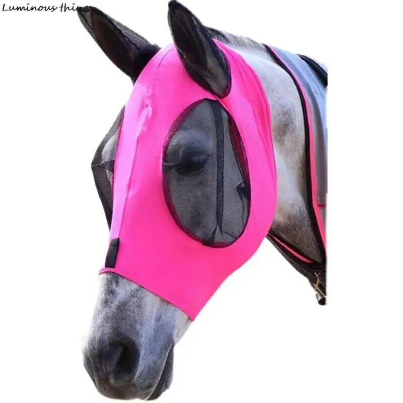 1pc Anti-Fly Mesh maska koni maska konia Stretch Bug Eye Horse Fly maska z zakrytymi uszami koń Fly Mask długi nosek z uszami