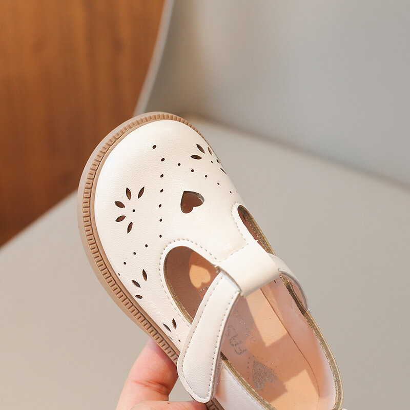 Unishuni T-Strap Mary Jane scarpe per neonate bambini Hollow-Out Vintage antiscivolo Flats Princess Beige Brown Dress Shoe 21-30