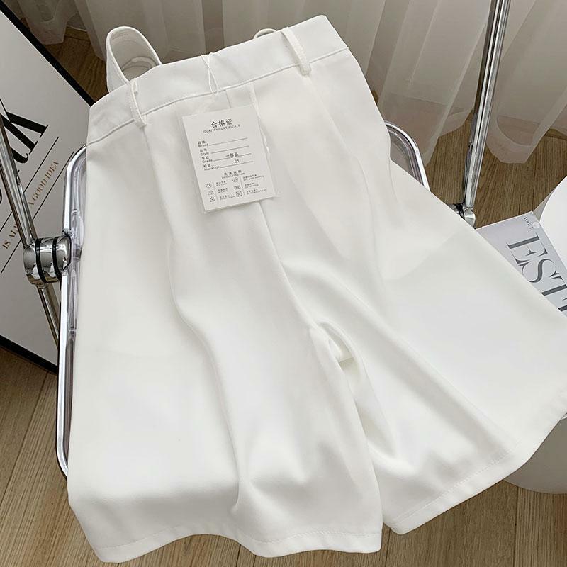 Korean Style Summer Solid Color Women's Pocket Zipper Fashion Casual Loose High Waist A-line Casual Wide Leg Suit Pants Shorts
