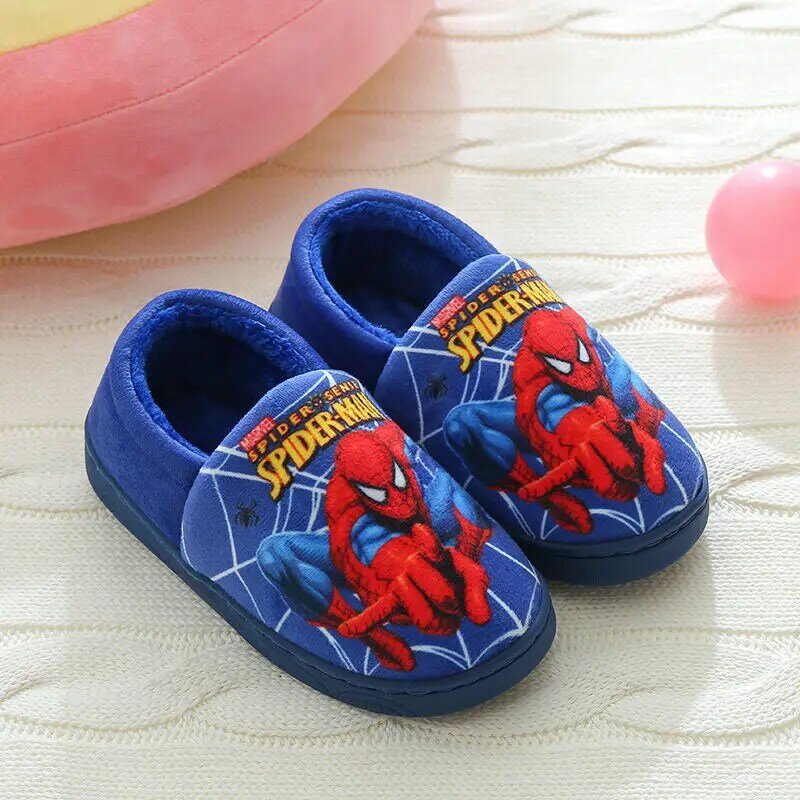 New Autumn Winter Cartoon Spider Man Children Cotton Slippers Warm Princess Boy Girl Women Men Indoor Bedroom Home Shoes 