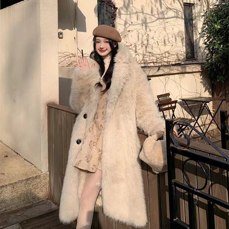 Winter Pelzmantel Frauen lange Topeka Fuchs Wolle übergroße Mao Mao Mantel weibliche einfarbige lose warme Mode Plüsch jacke neu