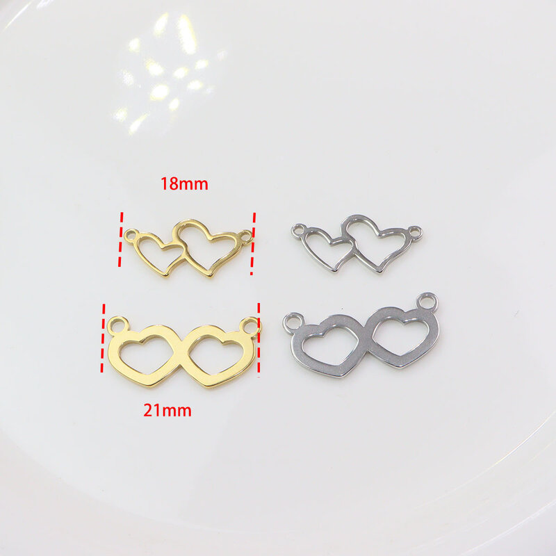 10pcs Stainless Steel Heart Beat Connector Jewelry Charms Pendant DIY Handcraft  Vacuum Plate Waterproof Antiallergic