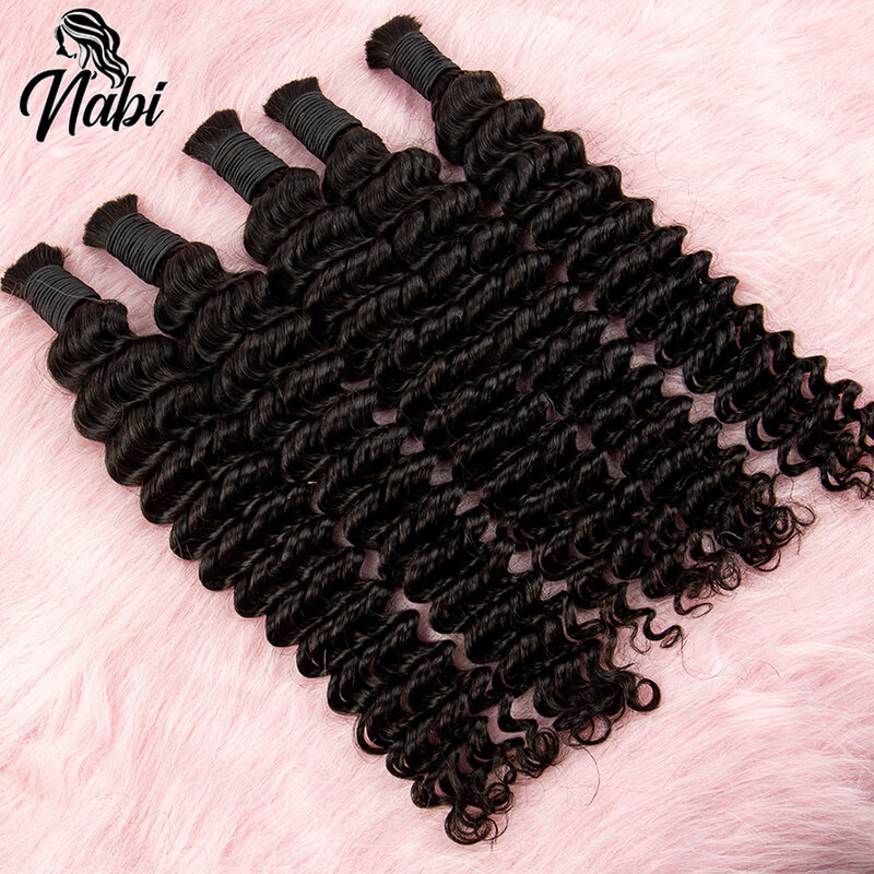 NABI Human Hair Bundles for Braiding Deep Wave Virgin Hair Extension Natural Color Braids No weft Hair Bulk Extensions