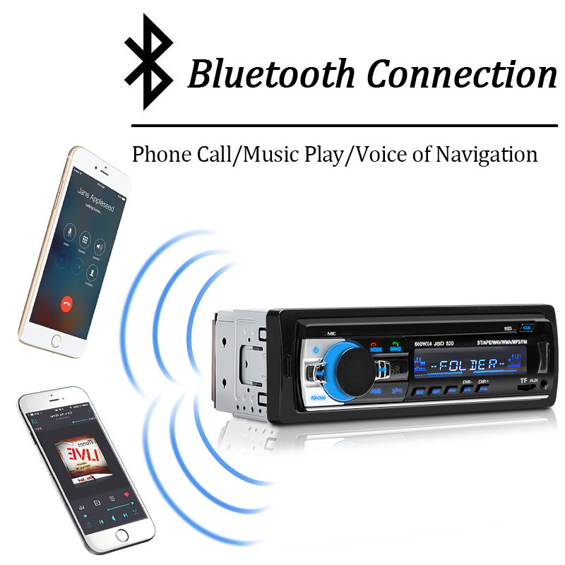 Autoradio Stéréo Numérique, Bluetooth, Lecteur MP3, 60W x 4, FM, Audio, Musique, USB/SD, avec Entrée AUX dans le Tableau de Bord, 1 Din