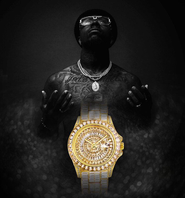 เต็ม Baguette นาฬิกาเพชรสำหรับผู้ชาย Top หรูหราควอตซ์นาฬิกาข้อมือ Hip Hop Ice Out ชายนาฬิกา W/ Cuban Chain Gold relogio ใหม่