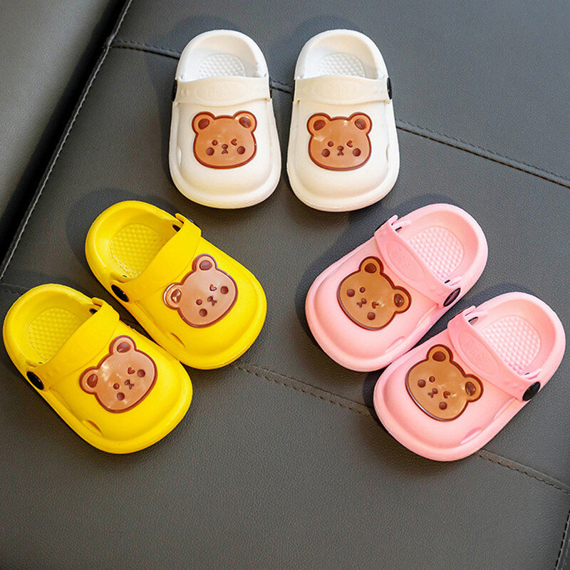 Sandales coordonnantes pour bébés garçons et filles, pantoufles d'été en mousse ours mignon, chaussures d'eau légères et respirantes pour enfants