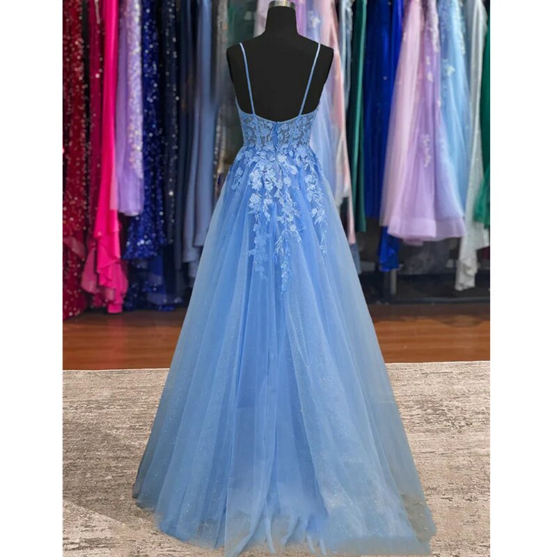 Vintage Spaghetti Straps Prom Dress Lace A Line abiti da sera Tulle Applique abiti da festa da donna formali Vestidos de Novia