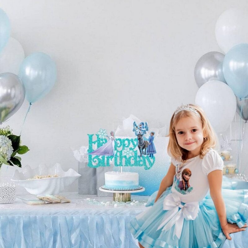 Disney Frozen Cake Topper Princess Anna Elsa Happy Birthday Cake Decor Party Supplies for Kids Birthday Baby Shower Decorations