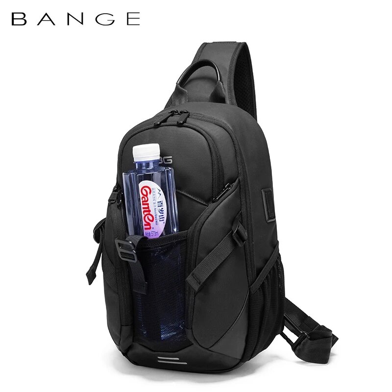 BANGE 남성용 대용량 체스트 백, USB 충전, 방수 노트북, 일상 업무, 비즈니스 슬림 백, 학교 모칠라