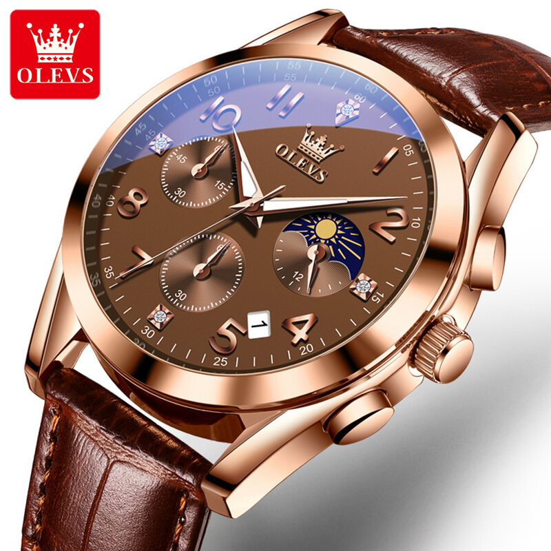 Olevs-メンズクォーツ時計,ステンレススチール,防水,発光,高級腕時計,ファッショナブル,新品