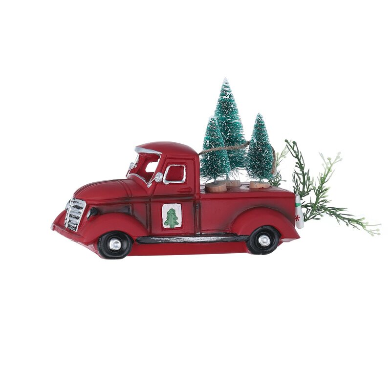 Красный грузовик с рождественской фермой для пикапа, Рождественская фотоелка, Рождественский красный грузовик, Рождественское украшение с кристаллами