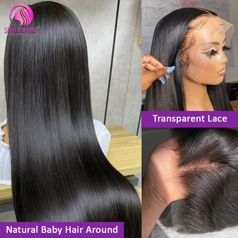 13x4 HD Lace Frontal Wig Straight Transparent Lace Front Human Hair Wigs For Women 220Density 30 40 Inches Bone Straight Wig